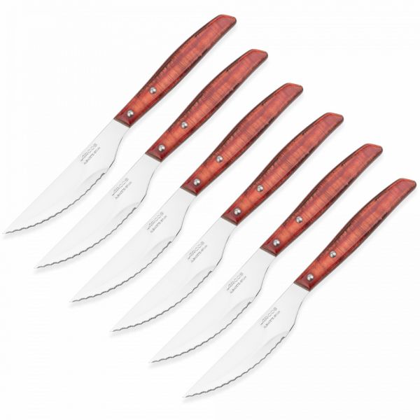 Набор столовых ножей для стейка, 6 штук, рукоять прессованное дерево, Steak Knives, 377100, ARCOS