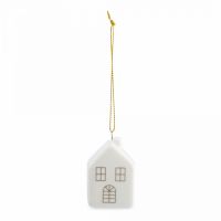 Игрушка елочная 6 см, фарфор, бело-золотистая, Дом, New year