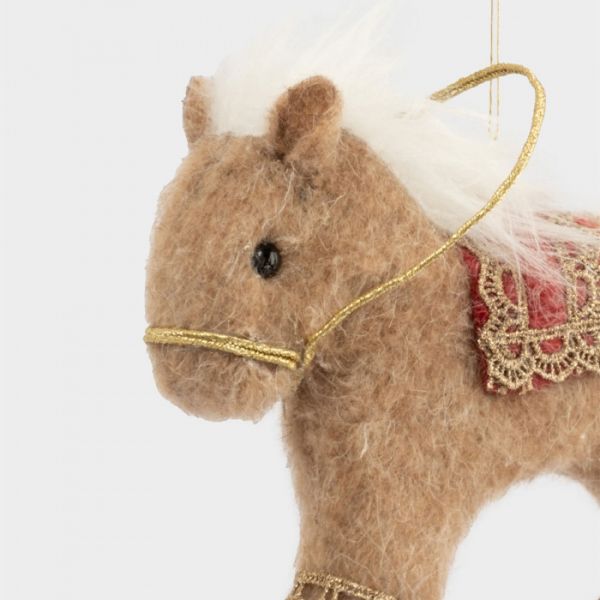 Игрушка елочная 17 см, пенопласт/полиэстер, бежево-красная, Лошадка-качалка, New year
