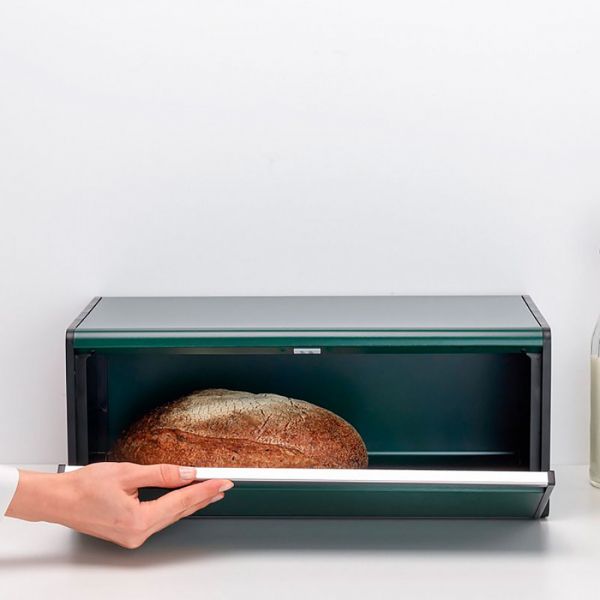 Хлебница с откидной крышкой 46.5x25x18.7 см, нержавеющая сталь, пластик, зеленый, Fall Front BRABANTIA