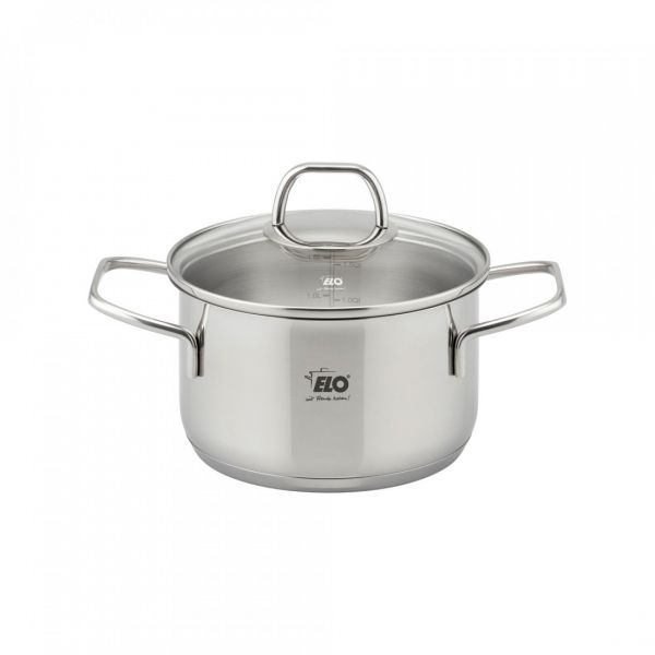 Набор посуды из 6 предметов для индукционных плит, 3 кастрюли, 1 ковш, 3 стеклянные крышки, нержавеющая сталь, Twice Select, 41410, ELO