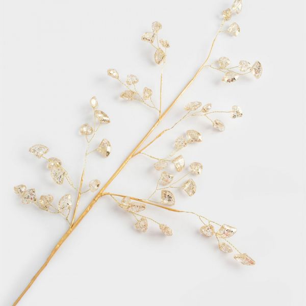 Ветка декоративная 62 см, пластик/металл, золотистая, Кристаллы, Interior gold
