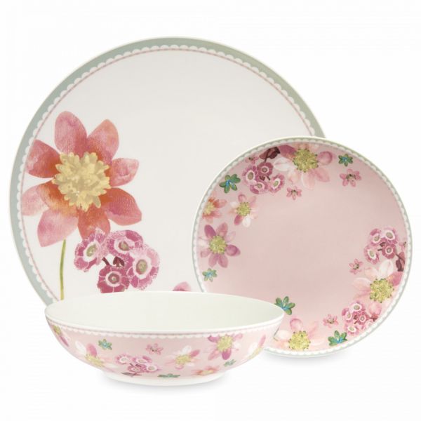 Сервиз обеденный на 3 персоны, 9 предметов, фарфор, розовый, Primula Maxwell & Williams

