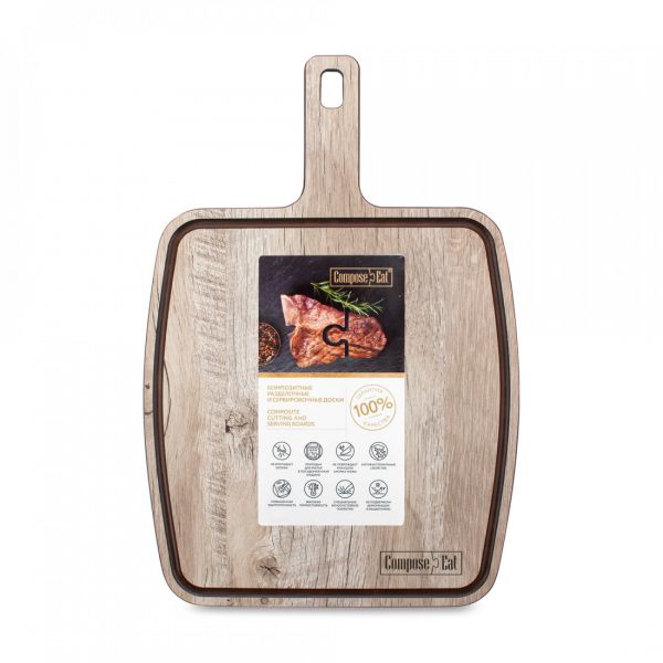 Доска сервировочная с ручкой, с желобом, 36х25см, дуб светлый, Fashion ComposeEat