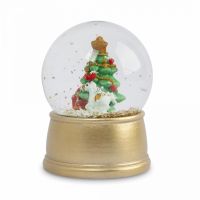 Снежный шар 7 см, с подсветкой, стекло/полирезин, золотистый, Ель с подарками, New year