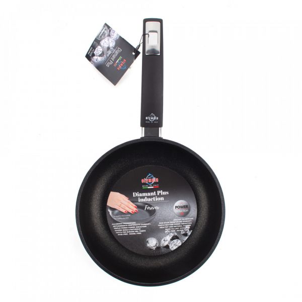 Сковорода глубокая для индукционных плит с антипригарным покрытием 24 см, литой алюминий с алмазным порошком, черный, Diamant Plus, 411.24, OLYMPIA