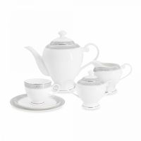 Сервиз чайный на 6 персон, 20 предметов, фарфор, белый, с серебристым кантом, Афина Anna Lafarg Emily