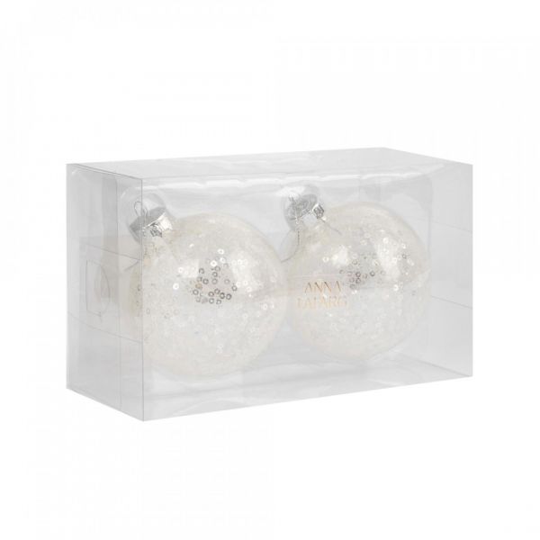 Игрушка елочная 8 см, 2 шт, стекло/пайетки, серебристая, Шар с узором, New year
