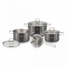 Набор посуды из 6 предметов для индукционных плит, 3 кастрюли, 1 ковш, 3 стеклянные крышки, нержавеющая сталь, черный, Twice Select, 41400, ELO