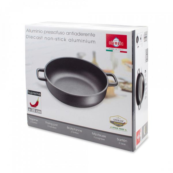 Сотейник с двумя ручками с антипригарным покрытием 28 см, литой алюминий, черный, Supreme, 23.28, OLYMPIA
