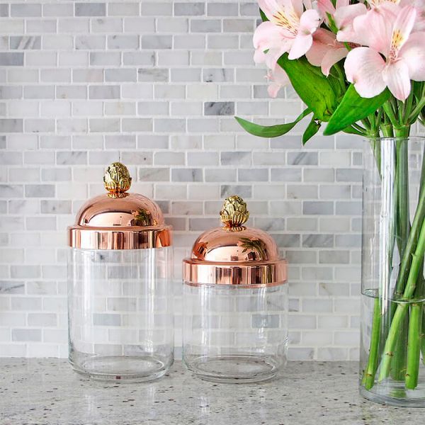 Банка для хранения сыпучих продуктов из стекла 1.5 л с медной крышкой, с бронзовой декорированной ручкой, 8000 Stampi & Barattoli RUFFONI