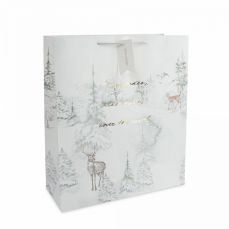 Пакет подарочный 42х48 см, бумага, белый, Лес в снегу, Maral grey