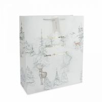 Пакет подарочный 42х48 см, бумага, белый, Лес в снегу, Maral grey