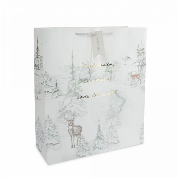 Пакет подарочный 42х48 см, бумага, белый, Лес в снегу, Maral grey