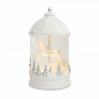 Снежный фонарь 20 см, с подсветкой, пластик, белый, Лошадь под куполом, Horse