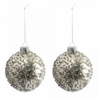 Игрушка елочная 8 см, 2 шт, стекло, серебристая, Шар с изморозью, New year