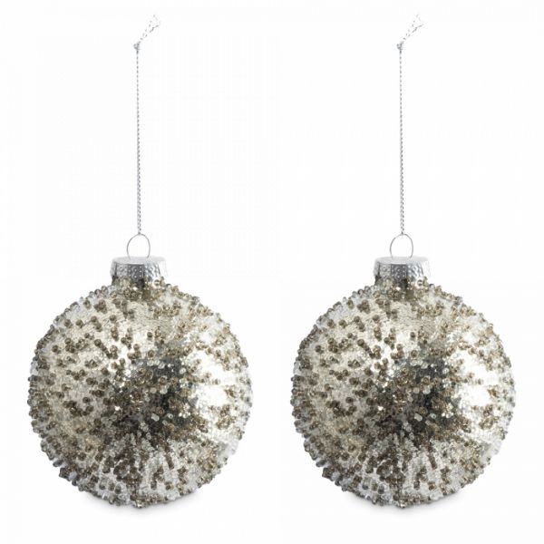 Игрушка елочная 8 см, 2 шт, стекло, серебристая, Шар с изморозью, New year