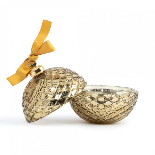 Свеча ароматическая 11 см, в подсвечнике, стекло, золотистая, Fig Hug Ca, Шар, New year
