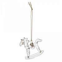 Игрушка елочная 5 см, стекло, золотистая, Лошадка-качалка, Event