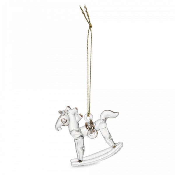 Игрушка елочная 5 см, стекло, золотистая, Лошадка-качалка, Event
