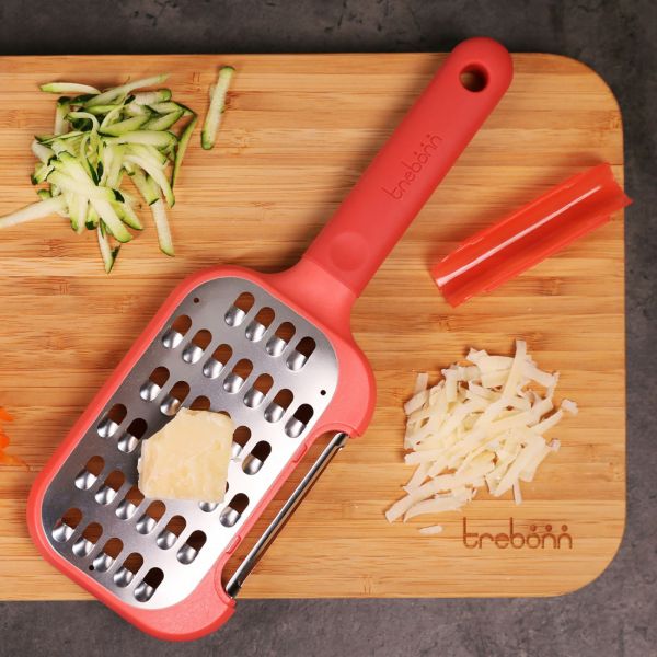 Терка крупная и овощечистка 2-в-1, с ручкой, 32 см, красная, Kitchen Tools TREBONN
