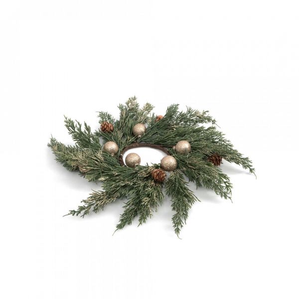 Венок декоративный 10/40 см, пластик/пенопласт, Золотые шары, Interior natural

