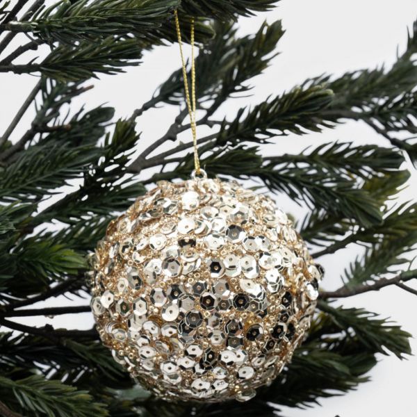 Игрушка елочная 8 см, пластик, шампань, Шар с пайетками, New year