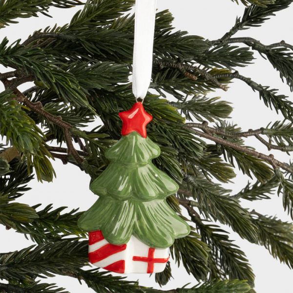 Игрушка елочная 9 см, керамика, Елка с подарками, New year
