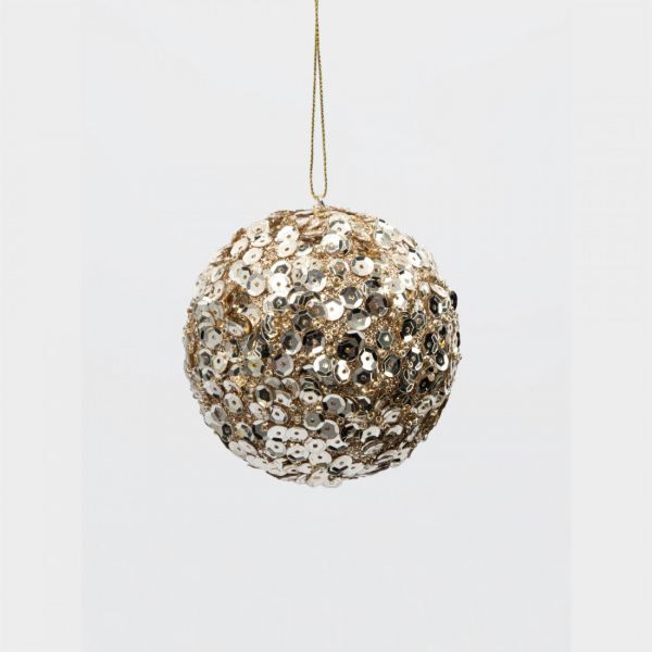 Игрушка елочная 8 см, пластик, шампань, Шар с пайетками, New year