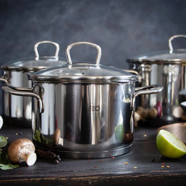 Набор посуды из 9 предметов для индукционных плит, 4 кастрюли, 1 ковш, 4 стеклянные крышки, нержавеющая сталь, Jaspis, 90835, ELO