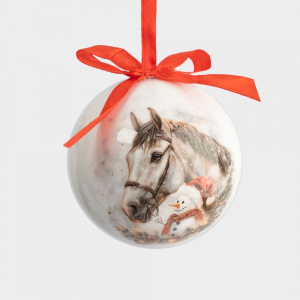 Игрушка елочная 7 см, пенопласт, шар, Конь и снеговик, New year
