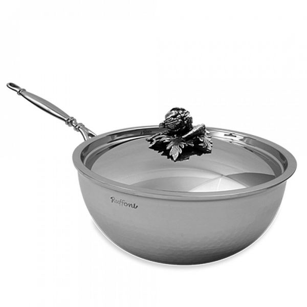 Вок диаметр 24 см, 4 л, нержавеющая сталь, крышка с посеребренной декорированной ручкой, Opus Prima, B24 Ruffoni, RUFFONI