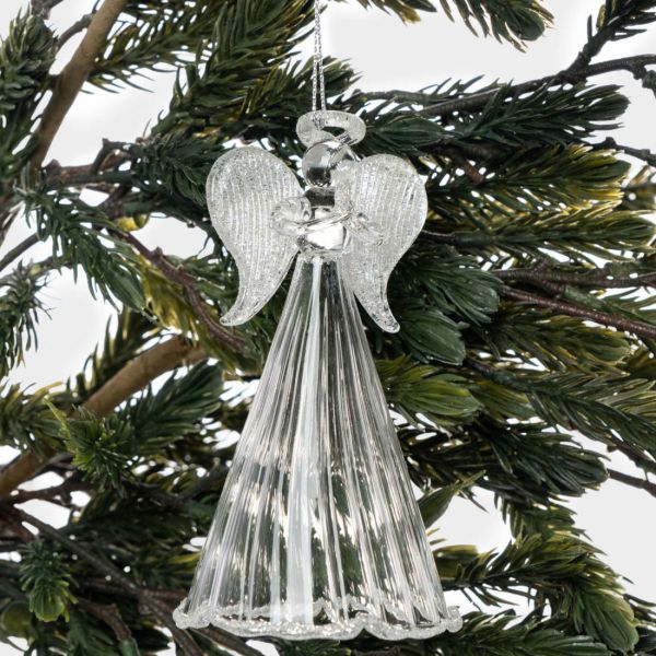 Игрушка елочная 11 см, стекло, серебристая, Ангел, Event
