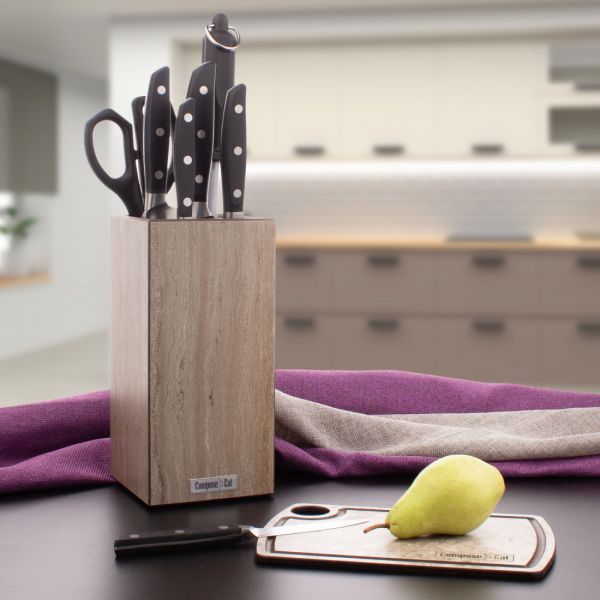 Подставка универсальная для кухонных ножей, 11х11х24 см, травертин капучино, композитный материал, Fashion, PDN110406KL6, ComposeEat