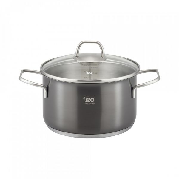 Набор посуды из 6 предметов для индукционных плит, 3 кастрюли, 1 ковш, 3 стеклянные крышки, нержавеющая сталь, черный, Twice Select, 41400, ELO