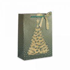 Пакет подарочный 18х24 см, бумага, золотисто-зеленый, Елка, New year