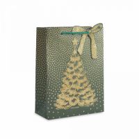 Пакет подарочный 18х24 см, бумага, золотисто-зеленый, Елка, New year