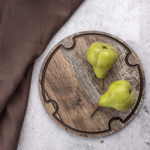 Доска круглая для сервировки и нарезки с желобом, 25 см, дуб мореный, композитный материал, Surface, DSJ2500634KL6, ComposeEat