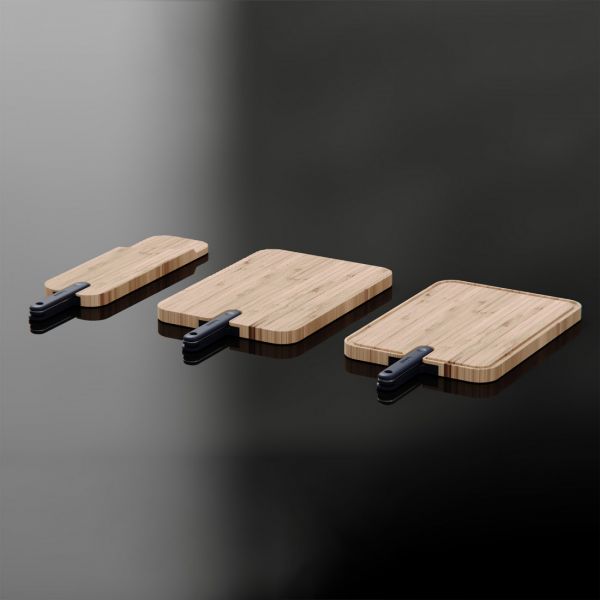 Доска разделочная из бамбука, 43x24x2,4 см, с поварским ножом 18 см, черная ручка, Chopping boards and Knives TREBONN