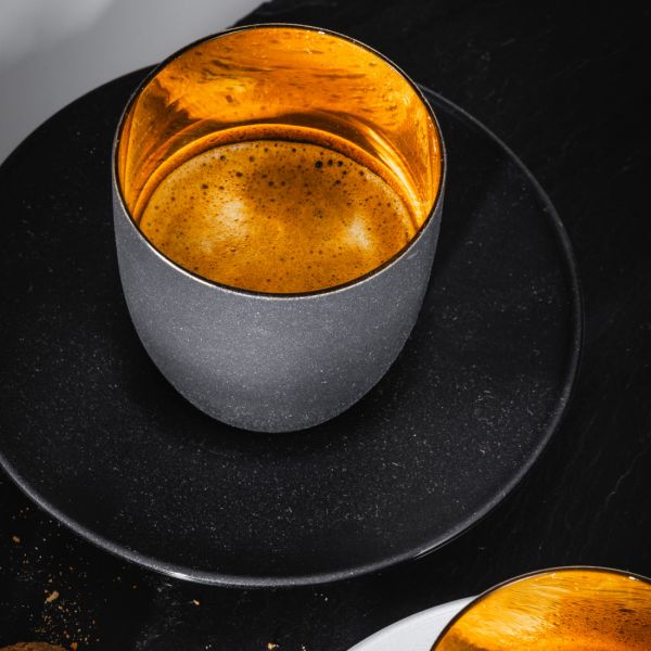 Чашка с блюдцем Gold, 100 мл, бессвинцовый хрусталь, черный с золотом, Cosmo EISCH