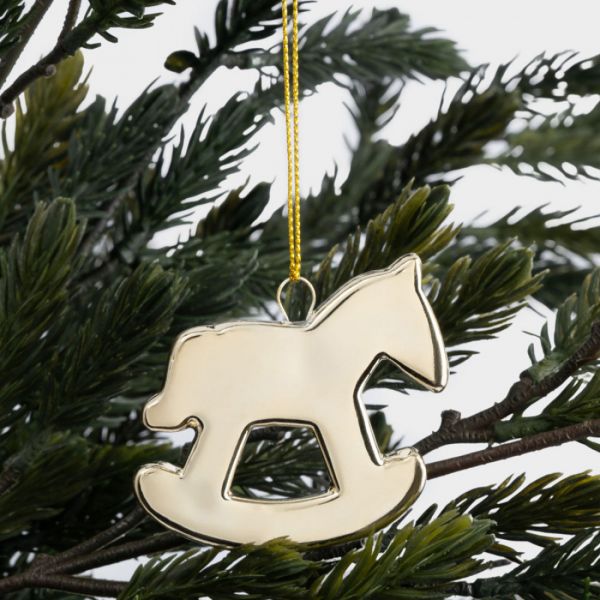 Игрушка елочная 6 см, фарфор, золотистая, Лошадка-качалка, New year
