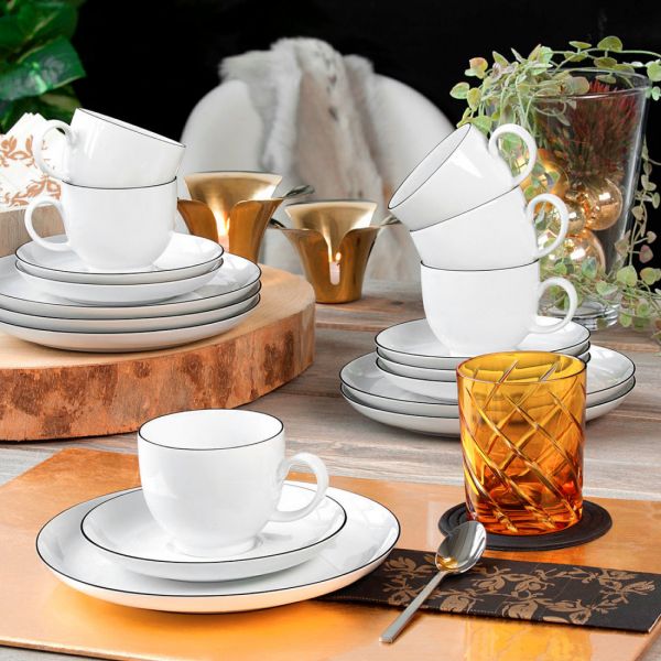 Сервиз чайный на 6 персон, 21 предмет, фарфор, Lido Black Line, 10826TS21 round, SELTMANN