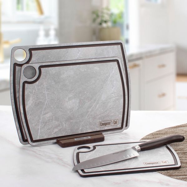 Набор из 3-х разделочных досок на подставке, мрамор светлый, в подарочной упаковке, композитный материал, Fashion ComposeEat