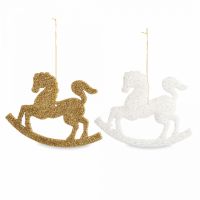 Игрушка елочная 12x9 см, 2 шт, пластик, Лошадка-качалка, New year