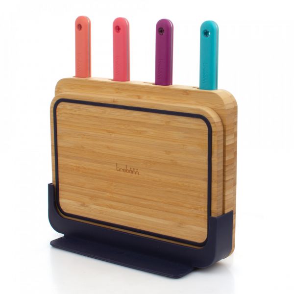 Набор кухонный 6 предметов: 4 ножа в подставке, доска разделочная из бамбука, 30х20 см, Chopping boards and Knives TREBONN