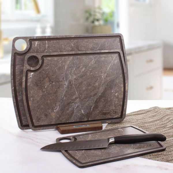 Набор из 3-х разделочных досок на подставке, мрамор темный, в подарочной упаковке, композитный материал, Fashion ComposeEat
