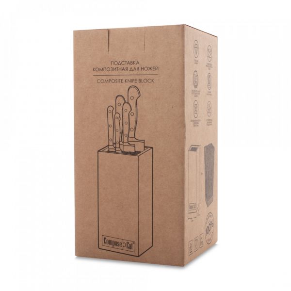 Подставка универсальная для кухонных ножей, 11х11х24 см, травертин капучино, композитный материал, Fashion, PDN110406KL6, ComposeEat