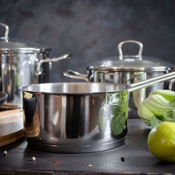 Набор посуды из 9 предметов для индукционных плит, 4 кастрюли, 1 ковш, 4 стеклянные крышки, нержавеющая сталь, Jaspis, 90835, ELO