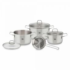 Набор посуды из 6 предметов для индукционных плит, 3 кастрюли, 1 ковш, 3 стеклянные крышки, нержавеющая сталь, Twice Select, 41410, ELO
