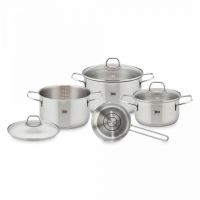 Набор посуды из 6 предметов для индукционных плит, 3 кастрюли, 1 ковш, 3 стеклянные крышки, нержавеющая сталь, Twice Select, 41410, ELO